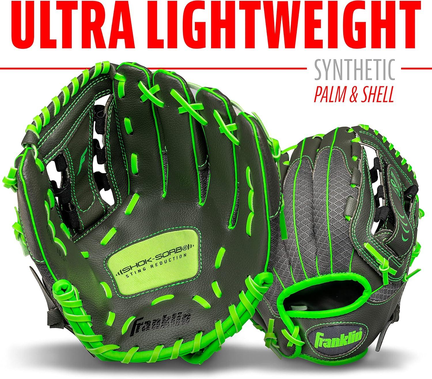 imageFranklin Sports Youth Teeball Gloves Shok Sorb Kids Baseball Teeball Mitt Boys Girls Fielder Gloves 105quot InchGraphiteLime