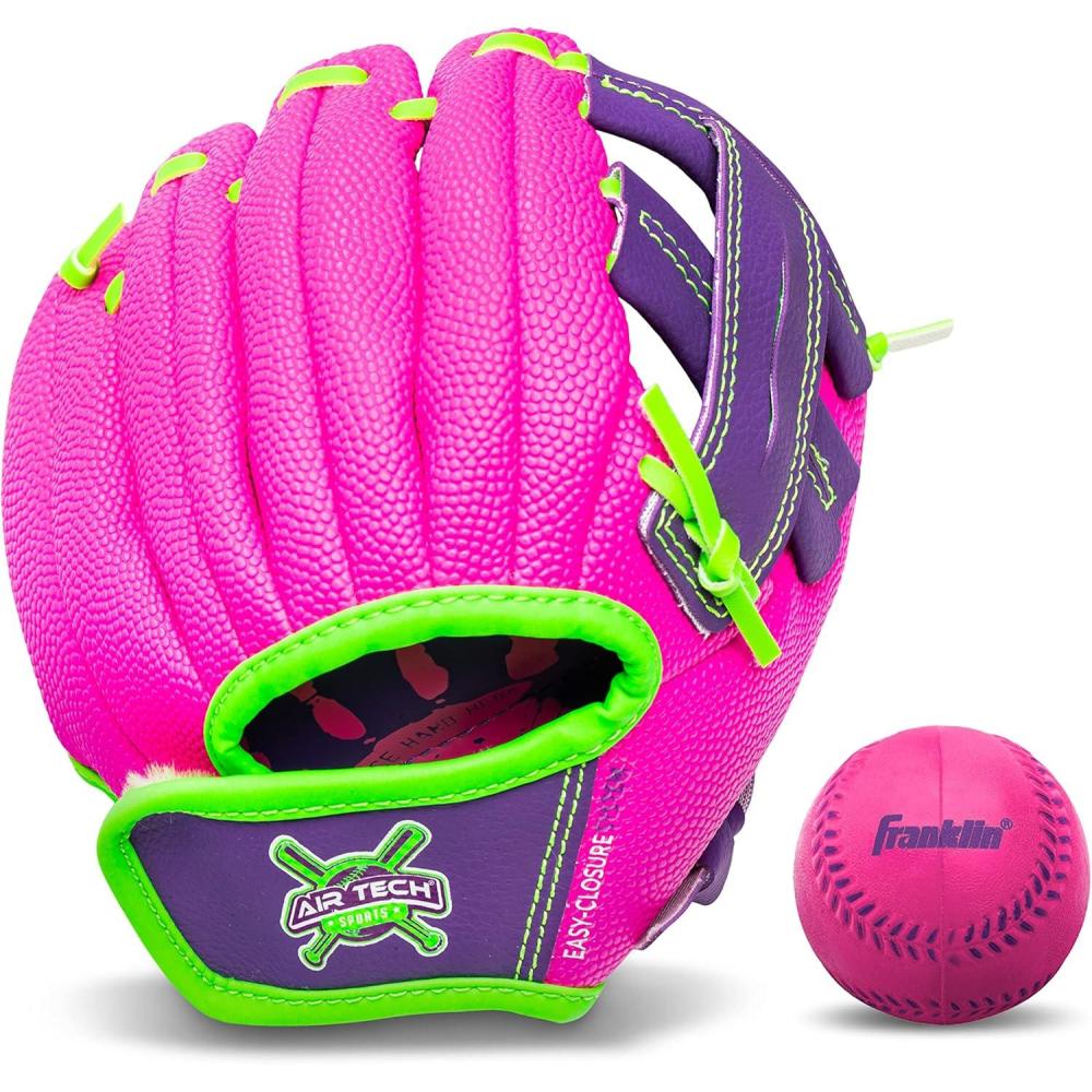 imageFranklin Sports Air Tech Baseball Glove with Ball  Tee Ball  Soft Air Tech FoamPinkPurple