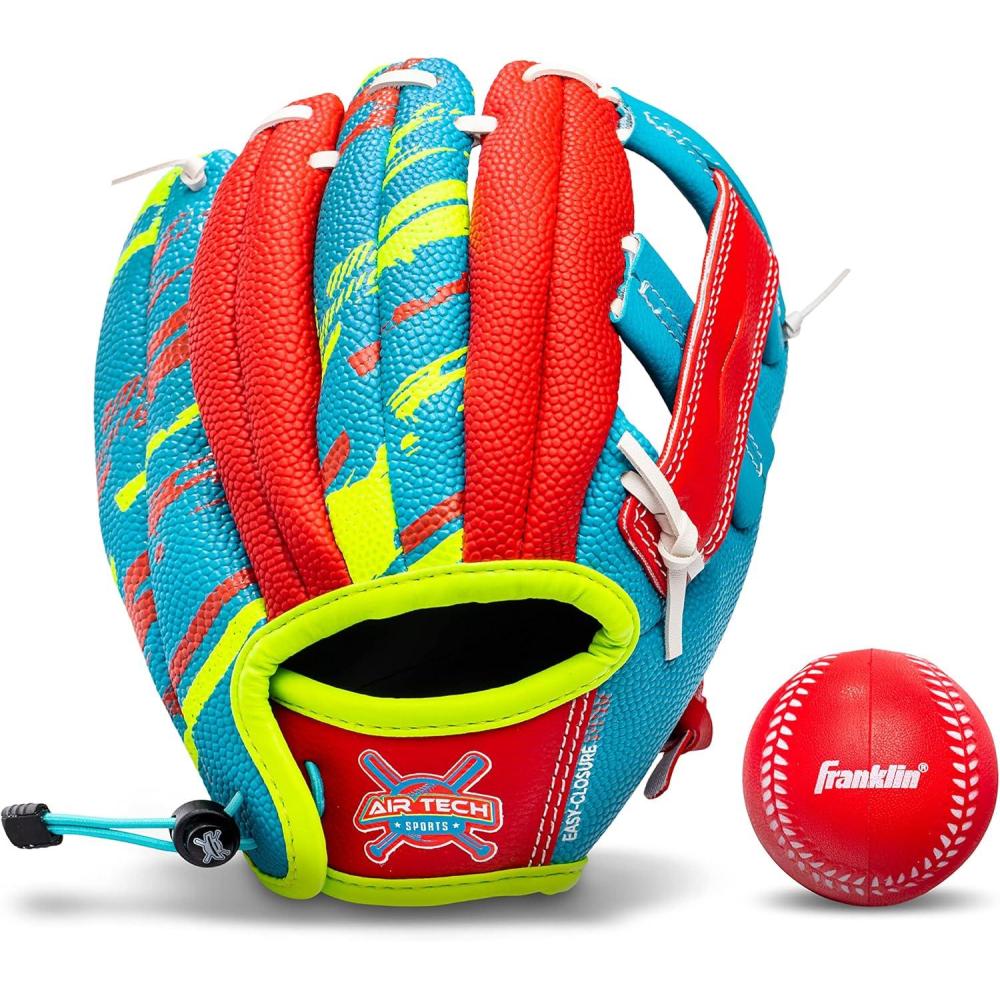 imageFranklin Sports Air Tech Baseball Glove with Ball  Tee Ball  Soft Air Tech FoamRoyalRed