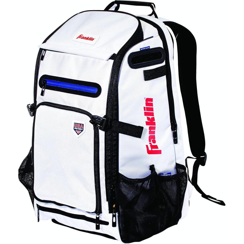 imageFranklin Sports Baseball  Softball Backpacks  MLB  USA Softball Equipment Bags for Baseball  Fastpitch Softball  Youth  Adult Batpacks for Bats Gloves Helmets Cleats  More  Multiple ColorsWhiteNavyRed