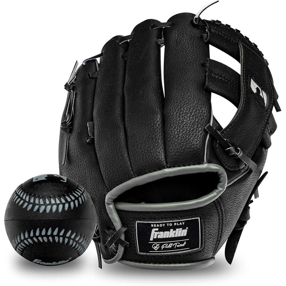 imageFranklin Sports Kids Baseball Gloves  RTP Youth Teeball Glove  Ball Set  Boys  Girls Teeball Mitt Set  Kids  Toddlers  95quotBlackSilver