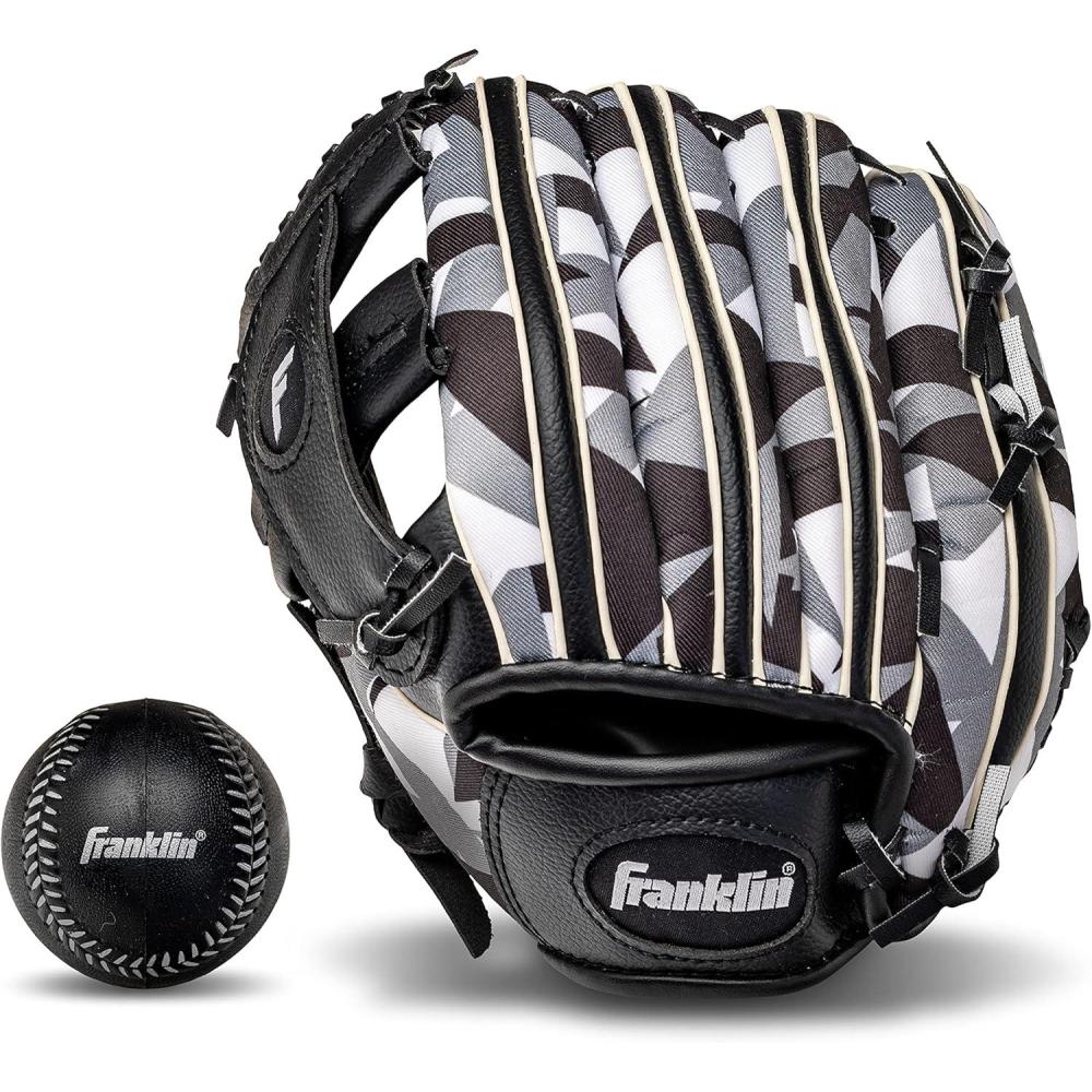 imageFranklin Sports Kids Baseball Gloves  RTP Youth Teeball Glove  Ball Set  Boys  Girls Teeball Mitt Set  Kids  Toddlers  95quotBlackWhite