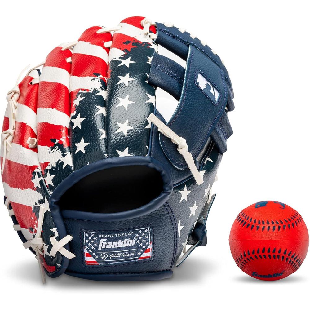 imageFranklin Sports Kids Baseball Gloves  RTP Youth Teeball Glove  Ball Set  Boys  Girls Teeball Mitt Set  Kids  Toddlers  95quotRedWhiteBlue