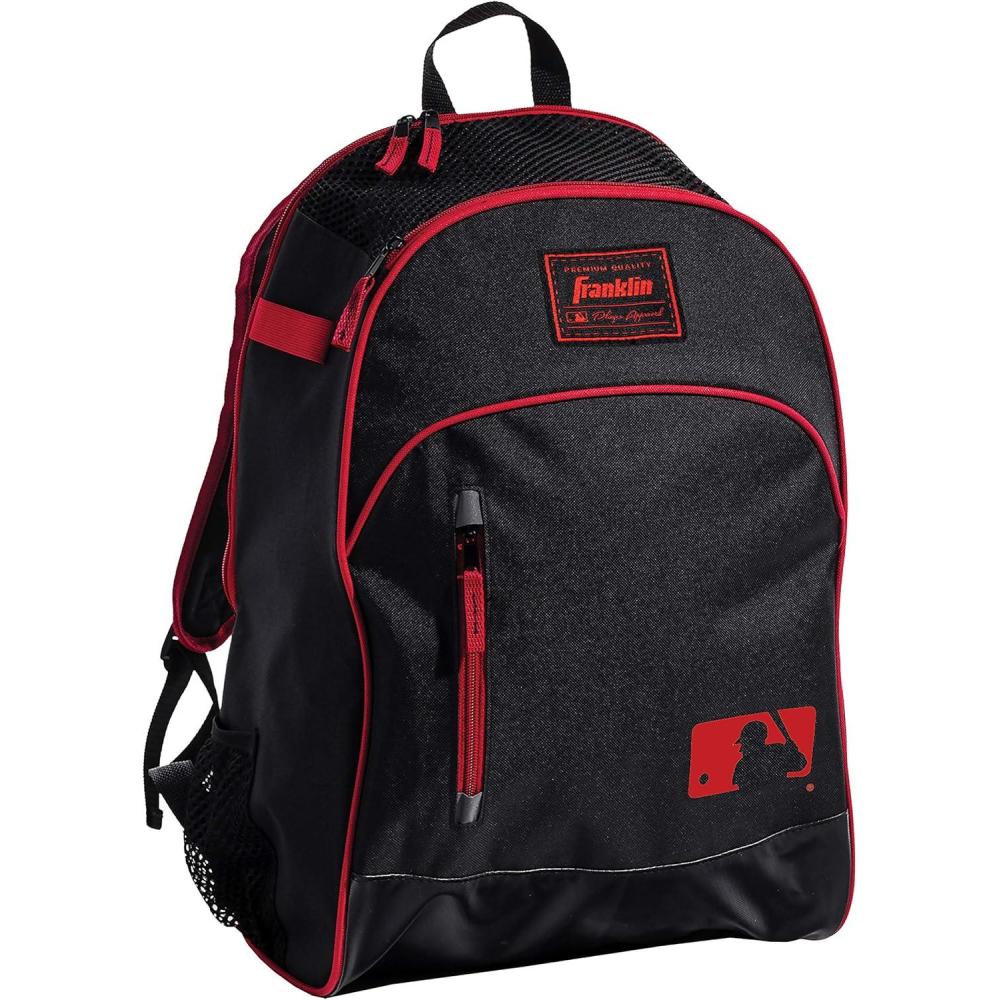 imageFranklin Sports Kids MLB Baseball Batpack Bag  Youth Baseball Softball  Teeball Backpack  Sports Equipment Bag for Kids  Toddlers  Holds 2 Teeball  Baseball Bats  Includes Fence HookBlackRed