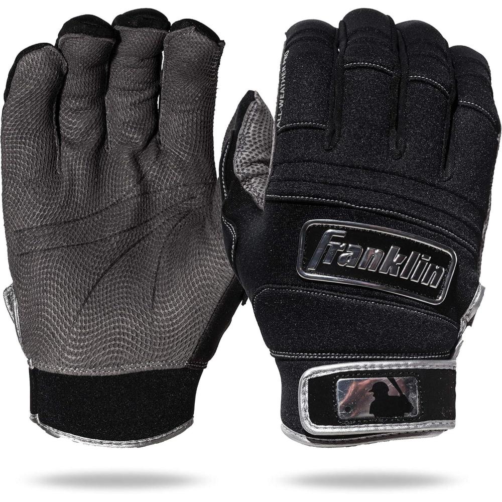 imageFranklin Sports MLB All Weather Pro Adult Youth Batting Gloves Cold Weather Gloves for Baseball SoftballBlack Chrome