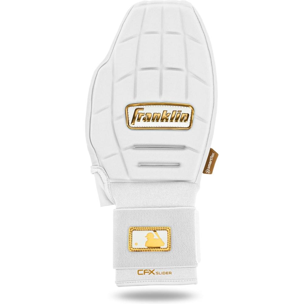 imageFranklin Sports MLB Baseball  Softball Sliding Mitt  CFX PRT Adult  Youth Protective Baserunning Sliding Gloves  Left  Right Hand Mitt  Hand  Wrist Protector for Running  Kids  Adults SizesWhiteGold