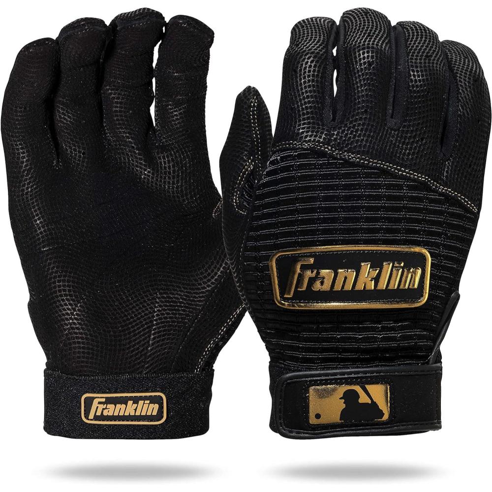 imageFranklin Sports MLB Baseball Batting Gloves Pro Classic Batting Gloves for Baseball Softball Adult Mens Youth Batting Glove PairsBlackGold
