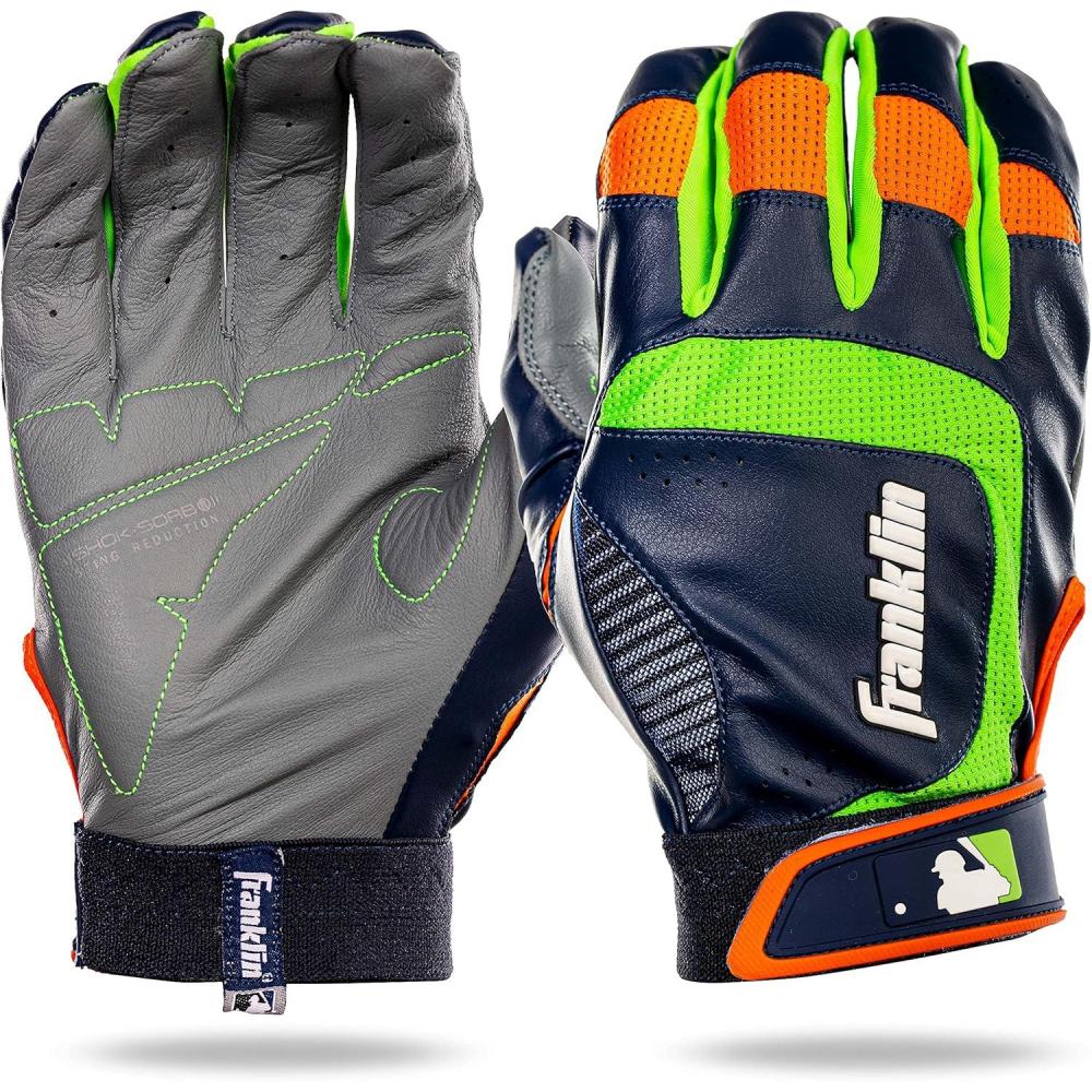 imageFranklin Sports MLB Baseball Batting Gloves  ShokSorb X Batting Gloves for Baseball  Softball  Adult  Youth Padded NonSting Batting Glove Pairs  Multiple Colors  SizesGrayNavyLime