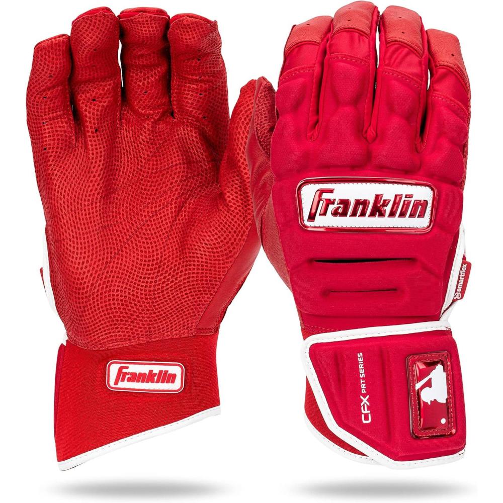 imageFranklin Sports MLB Batting Gloves  CFX Pro PRT Heavy Duty Protective Baseball  Softball Batting Gloves  Adult Padded Reinforced Leather Batting GlovesRed HiLite