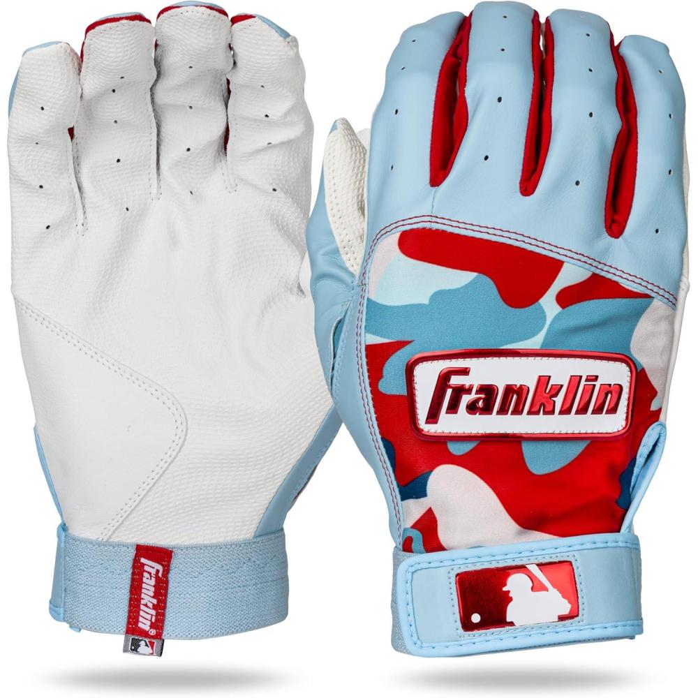 imageFranklin Sports MLB Youth Batting Gloves  Digitek Camo Baseball  Softball  Premium Leather  Many Sizes  Colors  YouthWhiteCarolina Blue