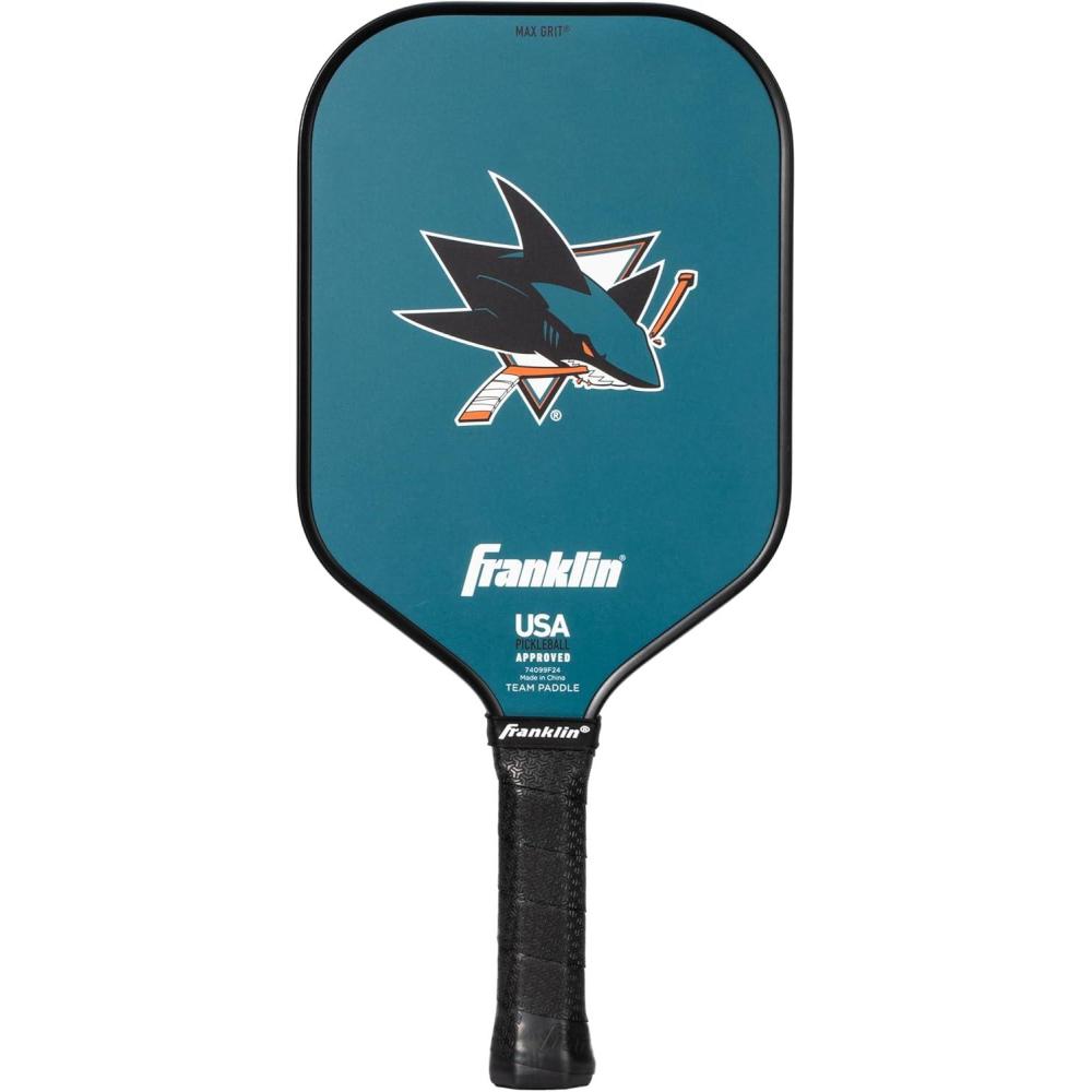 imageFranklin Sports NHL Team Pickleball Paddles Official NHL Hockey Team Logo Pickleball Paddles Signature Series 13MM Pickleball Paddle with MaxGrit USA Pickleball USAPA ApprovedSan Jose Sharks