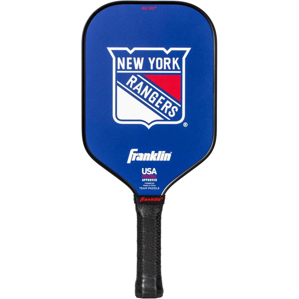 imageFranklin Sports NHL Team Pickleball Paddles Official NHL Hockey Team Logo Pickleball Paddles Signature Series 13MM Pickleball Paddle with MaxGrit USA Pickleball USAPA ApprovedNew York Rangers