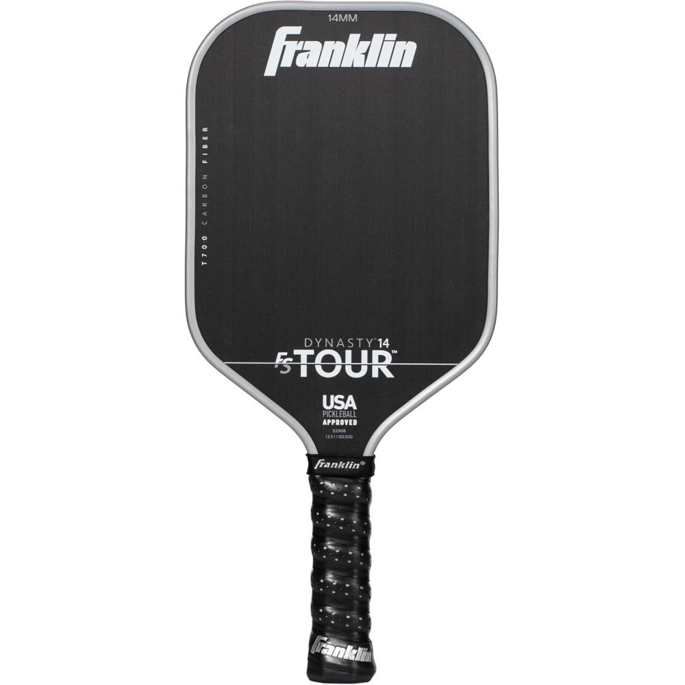 imageFranklin Sports Pro Pickleball Paddles  FS Tour Series Raw Carbon Fiber T700  USA Pickleball Approved  Unibody Epoxy Resin Injected Edge  Dynasty  Tempo  14mm16mm Core  Gray Blue  PinkGray