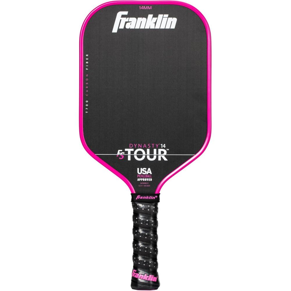 imageFranklin Sports Pro Pickleball Paddles FS Tour Series Raw Carbon Fiber T700 USA Pickleball Approved Unibody Epoxy Resin Injected Edge Dynasty Tempo 14mm16mm Core Gray Blue PinkPink