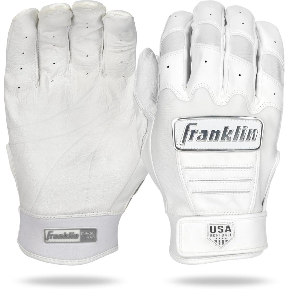 imageFranklin Sports USA Softball Womens Batting Gloves Fastpitch  Slowpitch Girls Gloves  Adult  Youth PairsWhiteChrome