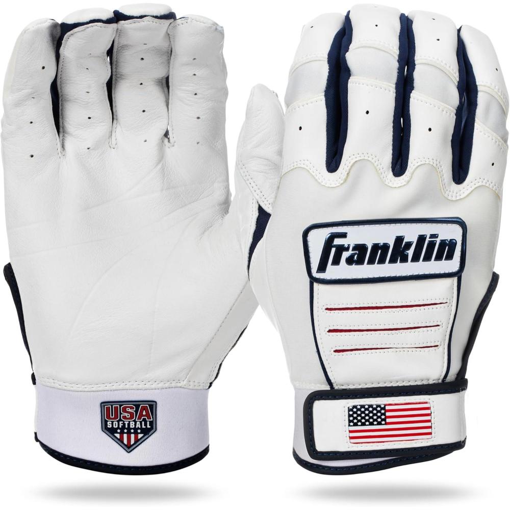 imageFranklin Sports USA Softball Womens Batting Gloves Fastpitch  Slowpitch Girls Gloves  Adult  Youth PairsWhiteNavyRed