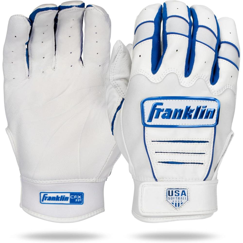imageFranklin Sports USA Softball Womens Batting Gloves Fastpitch  Slowpitch Girls Gloves  Adult  Youth PairsWhiteRoyal