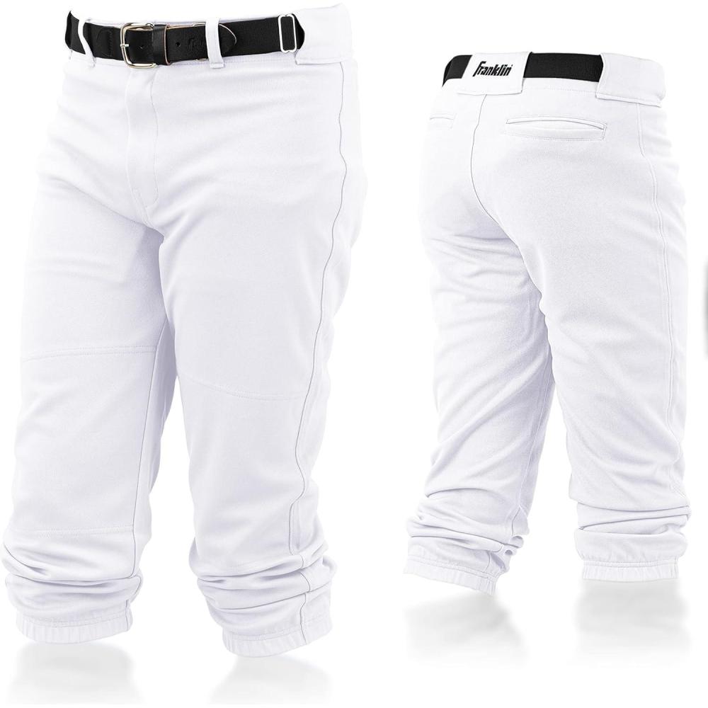 imageFranklin Sports Youth Baseball Softball Pants Knee High Relaxed Fit Kids Baseball Pants White Black Grey PantsWhite
