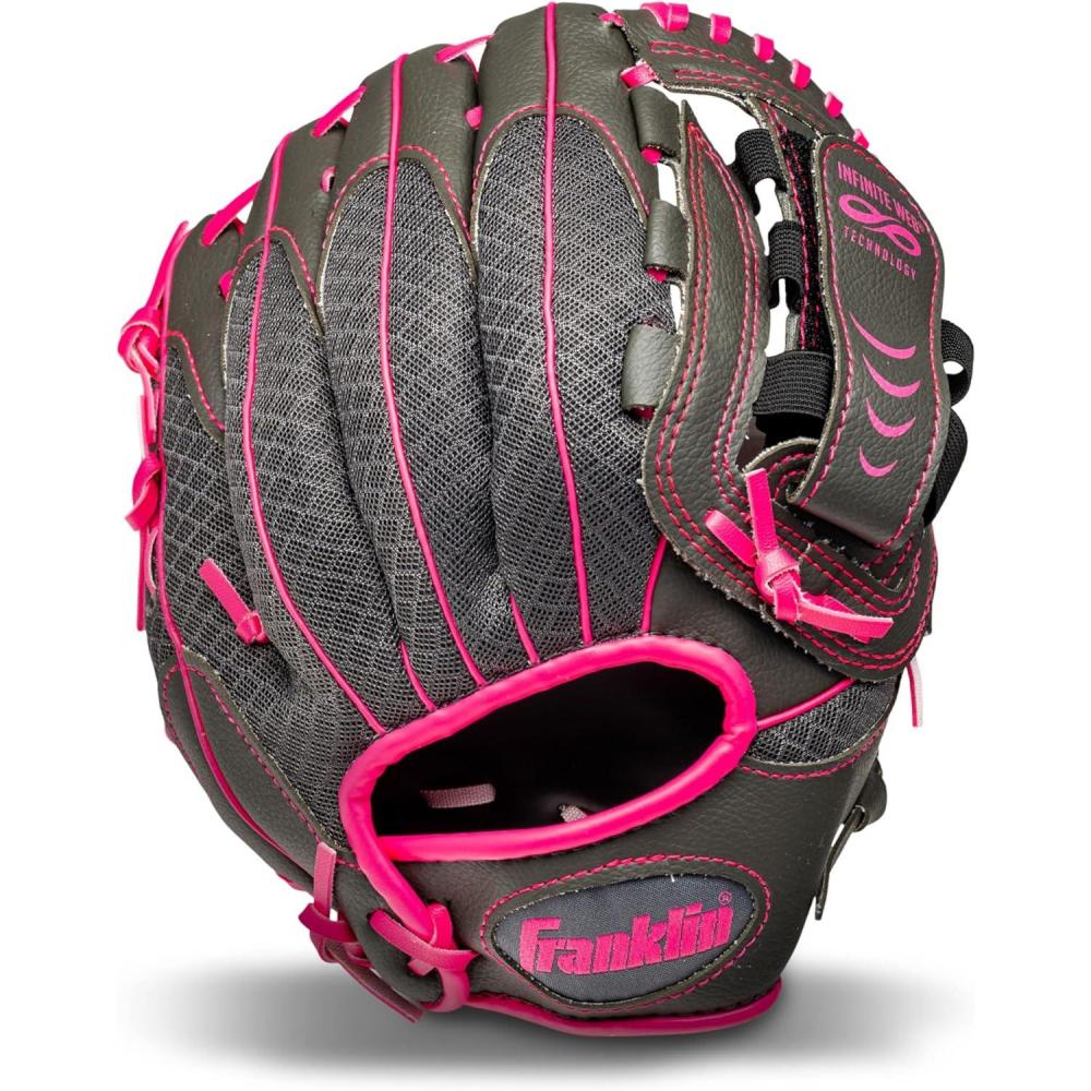 imageFranklin Sports Youth Teeball Gloves  Shok Sorb Kids Baseball  Teeball Mitt  Boys  Girls Fielder Gloves  105quot InchGraphitePink