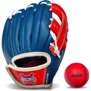 Franklin Sports Air Tech Baseball Glove with Ball – Tee Ball – Soft Air Tech Foam(Navy/Red)