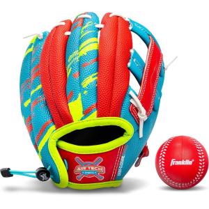 Franklin Sports Air Tech Baseball Glove with Ball – Tee Ball – Soft Air Tech Foam(Royal/Red)