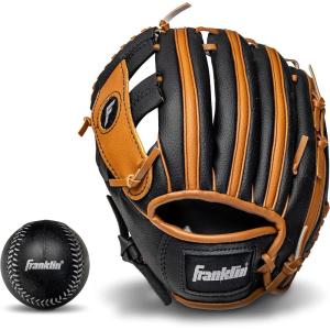 Franklin Sports Kids Baseball Gloves – RTP Youth Teeball Glove + Ball Set – Boys + Girls Teeball Mitt Set – Kids + Toddlers – 9.5″(Black/Tan)