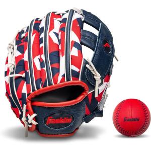 Franklin Sports Kids Baseball Gloves – RTP Youth Teeball Glove + Ball Set – Boys + Girls Teeball Mitt Set – Kids + Toddlers – 9.5″(Navy/Red)