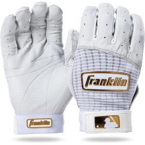 Franklin Sports MLB Baseball Batting Gloves – Pro Classic Batting Gloves for Baseball + Softball – Adult Men’s + Youth Batting Glove Pairs(White/Gold)