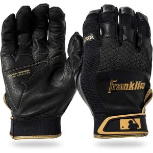 Franklin Sports MLB Baseball Batting Gloves – Shok-Sorb X Batting Gloves for Baseball + Softball – Adult + Youth Padded Non-Sting Batting Glove Pairs – Multiple Colors + Sizes(Black/Gold)