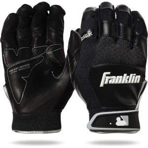 Franklin Sports MLB Baseball Batting Gloves – Shok-Sorb X Batting Gloves for Baseball + Softball – Adult + Youth Padded Non-Sting Batting Glove Pairs – Multiple Colors + Sizes(Black/Black)
