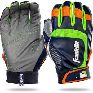 Franklin Sports MLB Baseball Batting Gloves – Shok-Sorb X Batting Gloves for Baseball + Softball – Adult + Youth Padded Non-Sting Batting Glove Pairs – Multiple Colors + Sizes(Gray/Navy/Lime)
