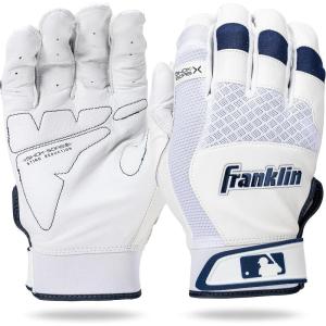 Franklin Sports MLB Baseball Batting Gloves – Shok-Sorb X Batting Gloves for Baseball + Softball – Adult + Youth Padded Non-Sting Batting Glove Pairs – Multiple Colors + Sizes(White/Navy Chrome)