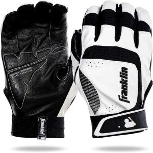 Franklin Sports MLB Baseball Batting Gloves – Shok-Sorb X Batting Gloves for Baseball + Softball – Adult + Youth Padded Non-Sting Batting Glove Pairs – Multiple Colors + Sizes(White/Black)