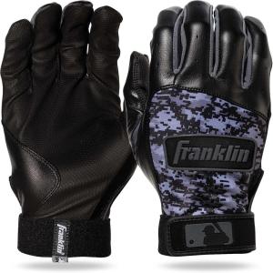 Franklin Sports MLB Youth Batting Gloves – Digitek Camo Baseball + Softball – Premium Leather – Many Sizes + Colors – Youth(Black/Black)