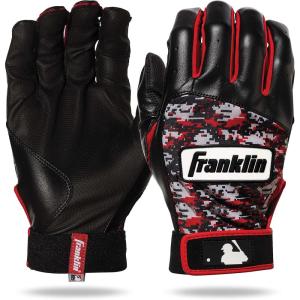 Franklin Sports MLB Youth Batting Gloves – Digitek Camo Baseball + Softball – Premium Leather – Many Sizes + Colors – Youth(Gray/Red)