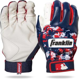 Franklin Sports MLB Youth Batting Gloves – Digitek Camo Baseball + Softball – Premium Leather – Many Sizes + Colors – Youth(White/Red/Navy)