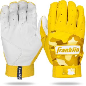 Franklin Sports MLB Youth Batting Gloves – Digitek Camo Baseball + Softball – Premium Leather – Many Sizes + Colors – Youth(White/Yellow)