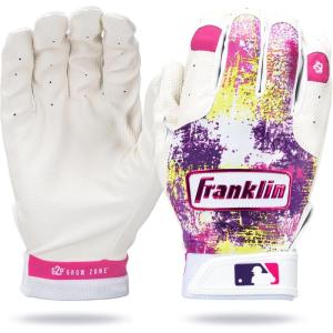Franklin Sports MLB Youth Teeball Batting Gloves – Flexible Pro Kids Baseball + Softball Gloves for Boys + Girls(Pink/White)