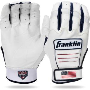Franklin Sports USA Softball Women’s Batting Gloves -Fastpitch + Slowpitch Girl’s Gloves – Adult + Youth Pairs(White/Navy/Red)