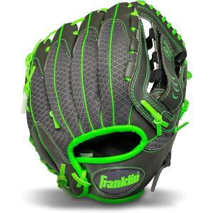 Franklin Sports Youth Teeball Gloves – Shok Sorb Kids Baseball + Teeball Mitt – Boys + Girls Fielder Gloves – 10.5″ Inch(Graphite/Lime)