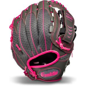 Franklin Sports Youth Teeball Gloves – Shok Sorb Kids Baseball + Teeball Mitt – Boys + Girls Fielder Gloves – 10.5″ Inch(Graphite/Pink)