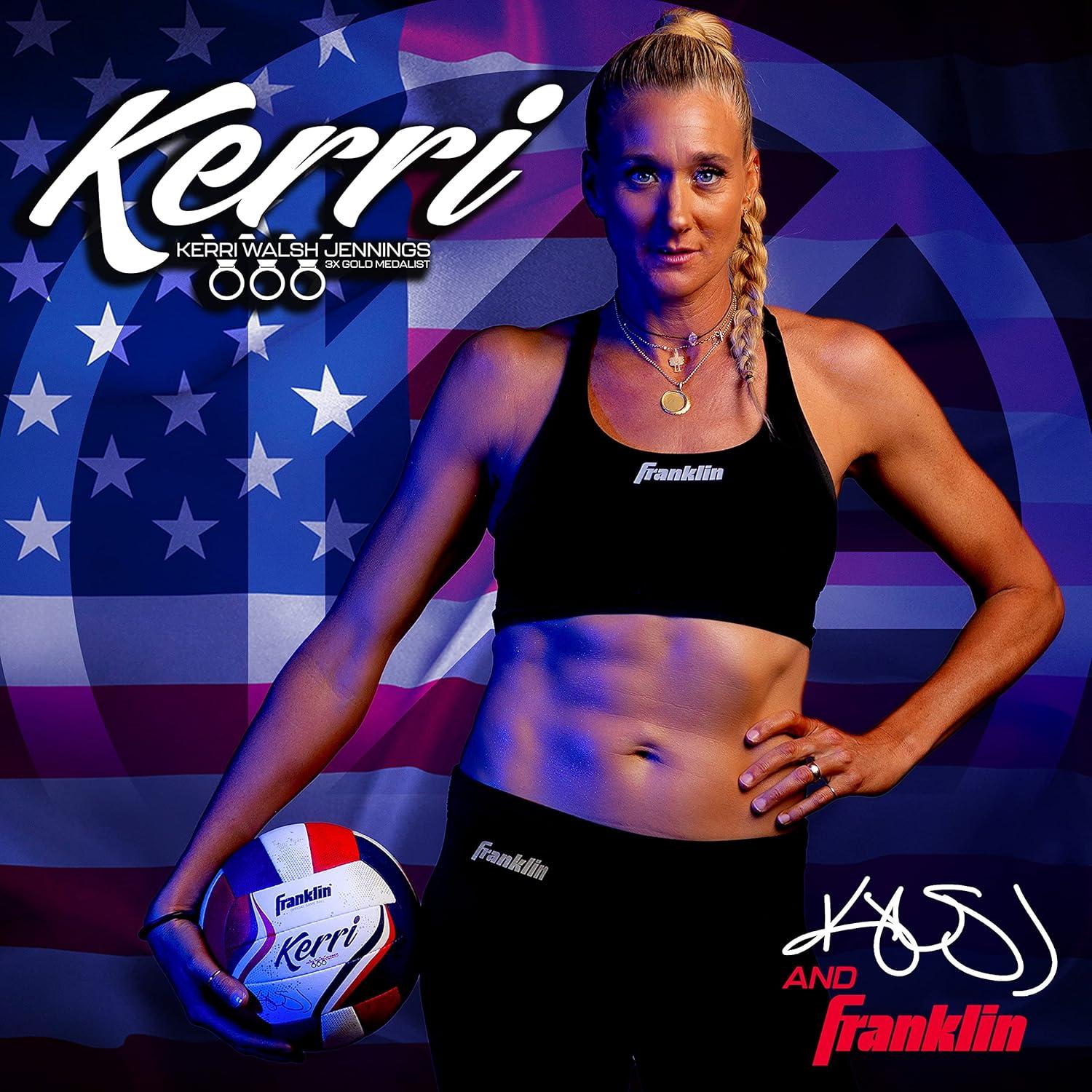imageFranklin Sports Kerri Walsh USA Beach Volleyball Soft Cover Official Size Beach Outdoor Volleyball Red White Blue Ball Pump Needle
