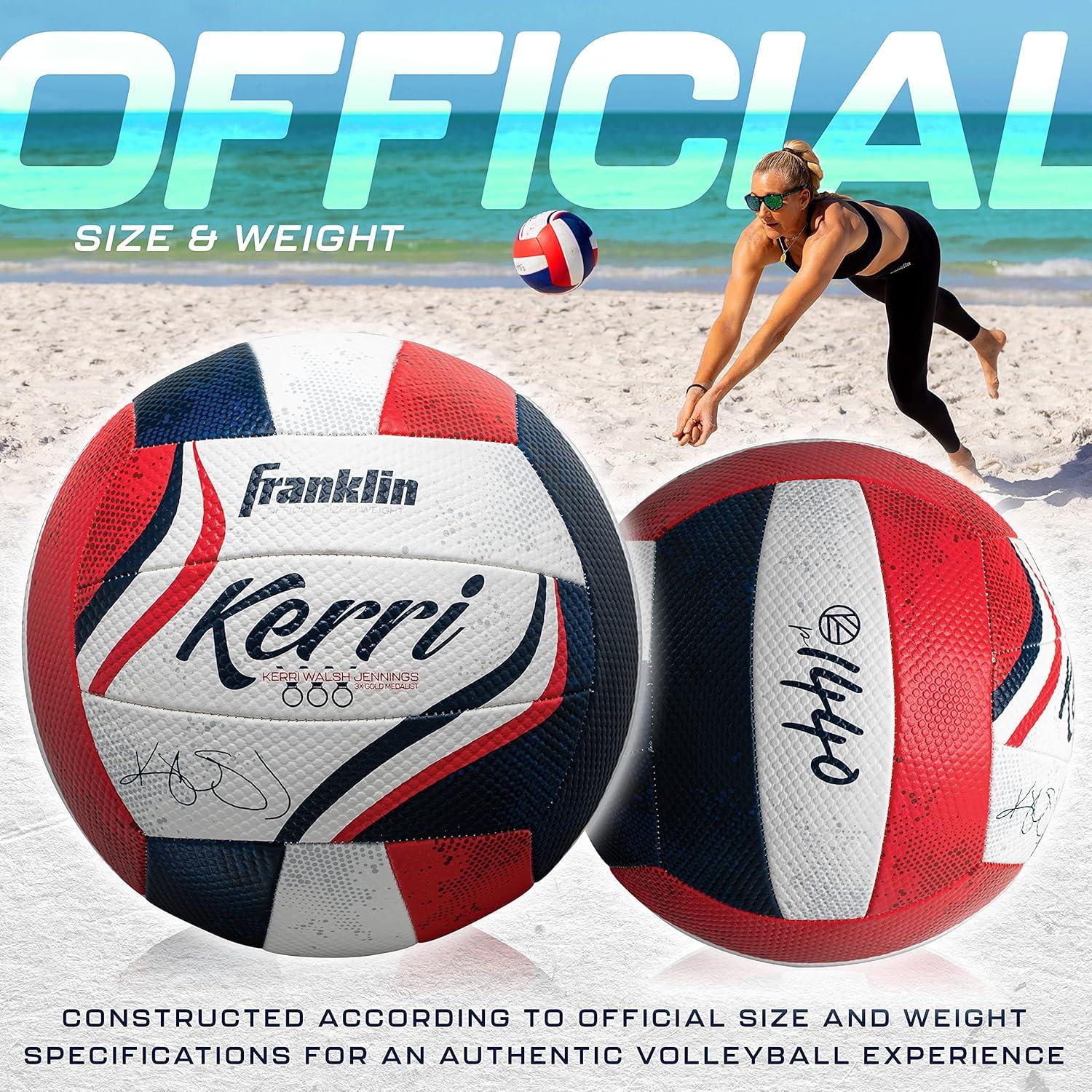 imageFranklin Sports Kerri Walsh USA Beach Volleyball Soft Cover Official Size Beach Outdoor Volleyball Red White Blue Ball Pump Needle