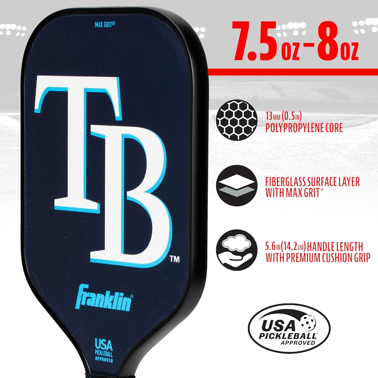 imageFranklin Sports MLB Team Pickleball Paddles Official MLB Baseball Team Logo Colors Pickleball Paddles Signature Series 13MM Pickleball Paddle with MaxGrit USA Pickleball USAPA ApprovedTampa Bay Rays