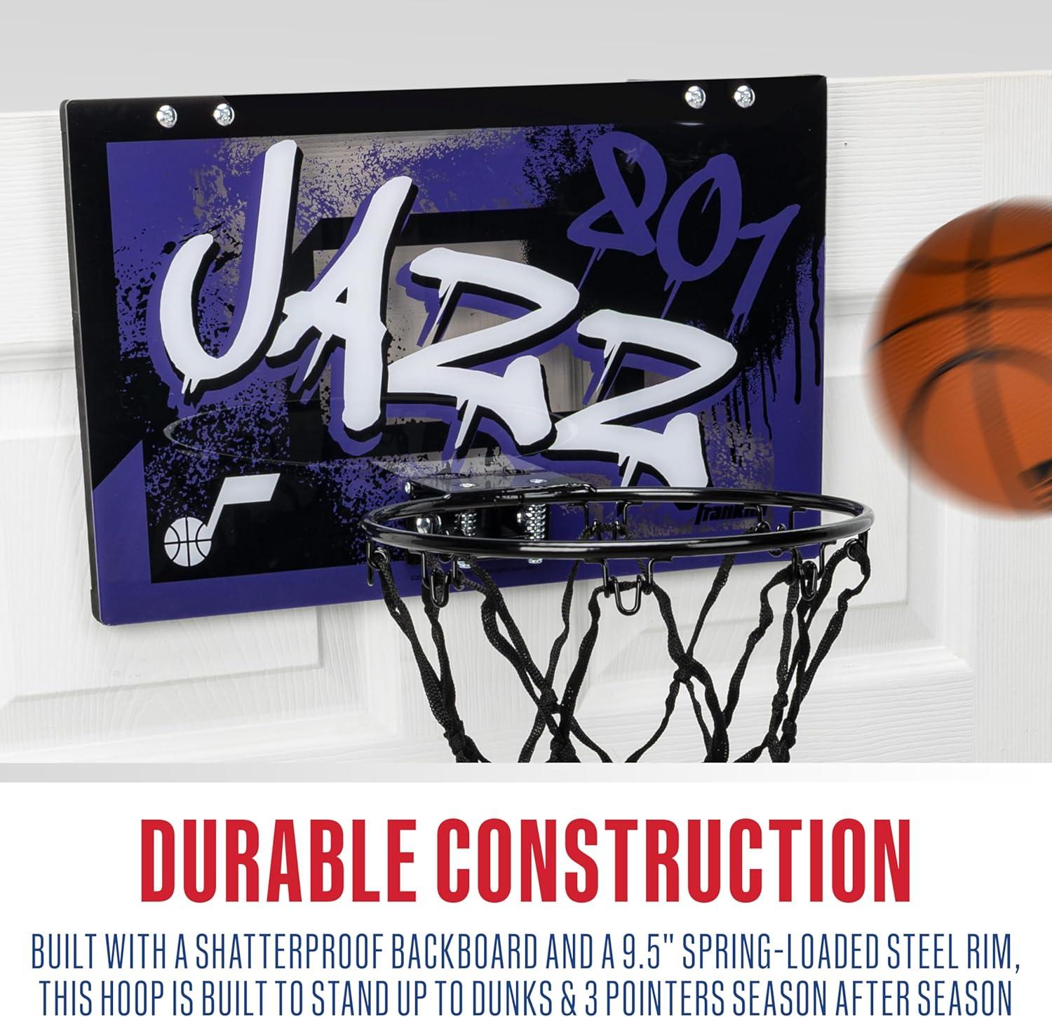 imageFranklin Sports NBA Team Over the Door Basketball Hoops Kids Indoor Mini Basketball Hoop Ball Set NBA Fan Mini HoopsUtah Jazz 2