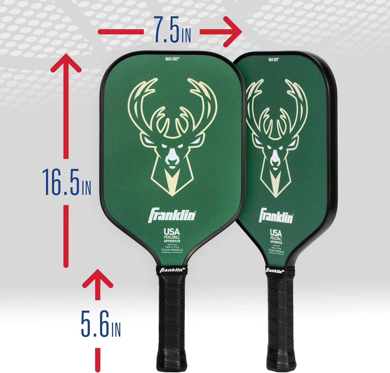 imageFranklin Sports NBA Team Pickleball Paddles Official NBA Basketball Team Logo Pickleball Paddles Signature Series 13MM Pickleball Paddle with MaxGrit USA Pickleball USAPA ApprovedMilwaukee Bucks