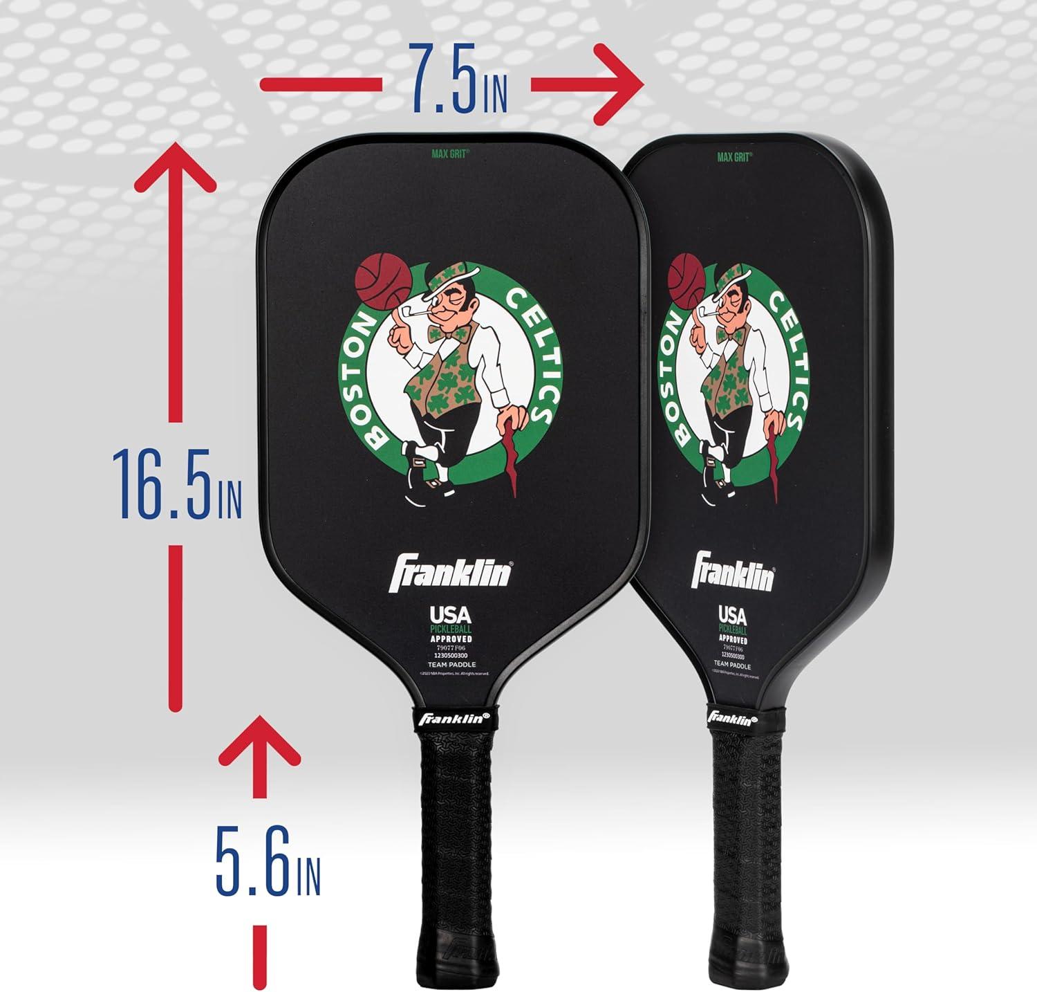 imageFranklin Sports NBA Team Pickleball Paddles Official NBA Basketball Team Logo Pickleball Paddles Signature Series 13MM Pickleball Paddle with MaxGrit USA Pickleball USAPA ApprovedBoston Celtics