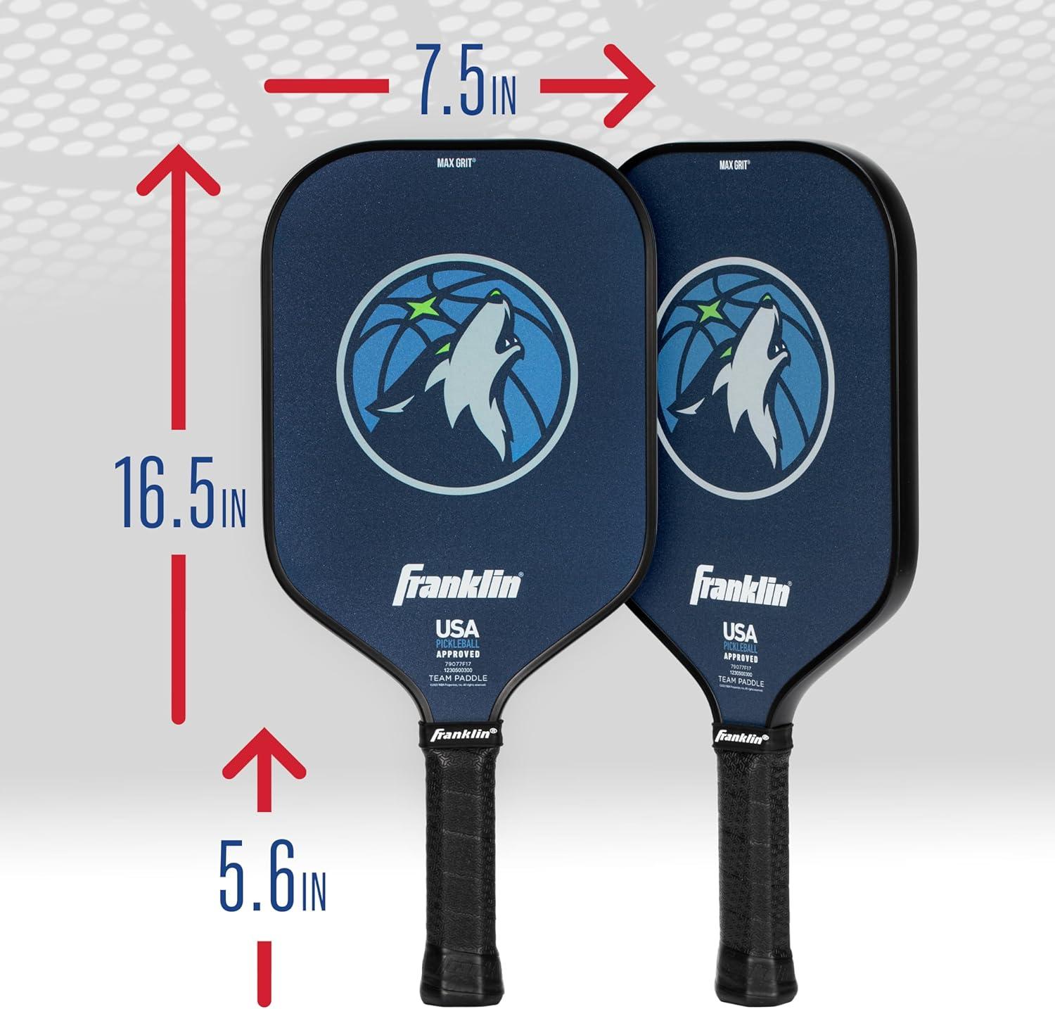 imageFranklin Sports NBA Team Pickleball Paddles Official NBA Basketball Team Logo Pickleball Paddles Signature Series 13MM Pickleball Paddle with MaxGrit USA Pickleball USAPA ApprovedMinnesota Timberwolves