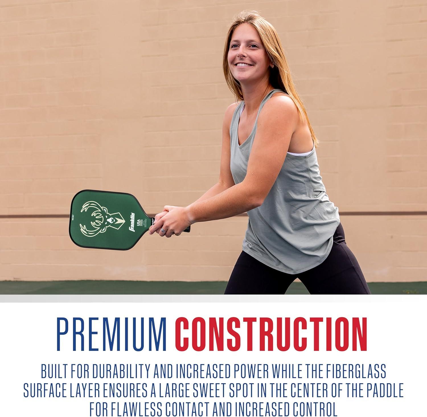 imageFranklin Sports NBA Team Pickleball Paddles Official NBA Basketball Team Logo Pickleball Paddles Signature Series 13MM Pickleball Paddle with MaxGrit USA Pickleball USAPA ApprovedMilwaukee Bucks