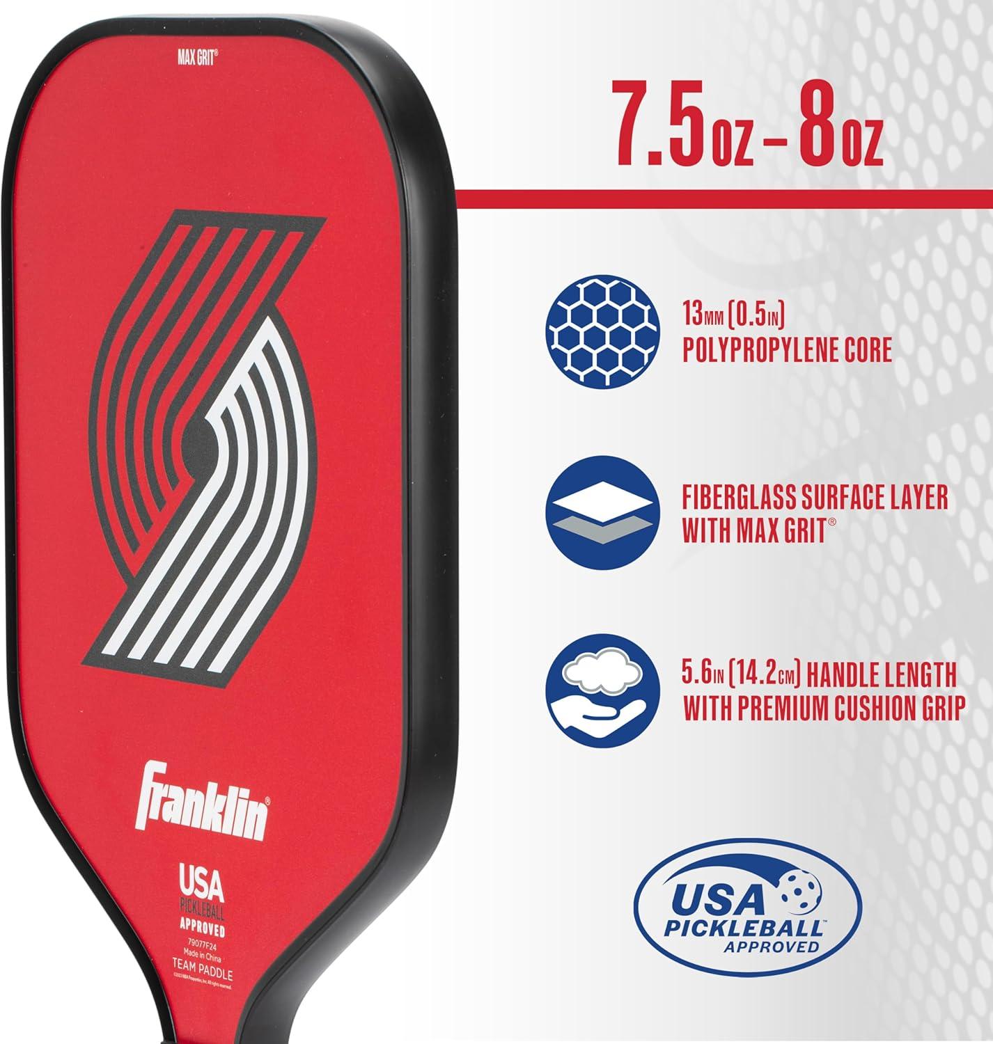 imageFranklin Sports NBA Team Pickleball Paddles Official NBA Basketball Team Logo Pickleball Paddles Signature Series 13MM Pickleball Paddle with MaxGrit USA Pickleball USAPA ApprovedPortland Trail Blazers